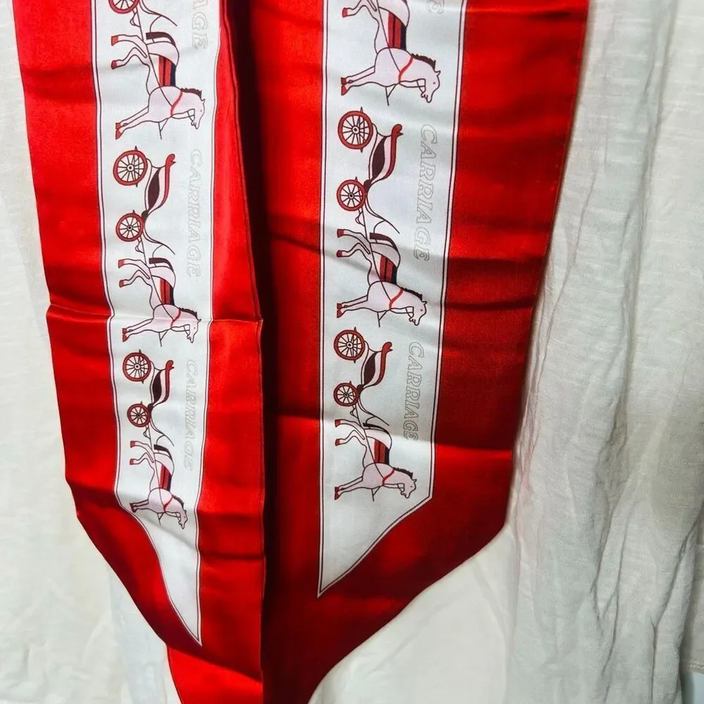 Horse and Carriage Red Cream Buggy Thin Scarf Head Scarf Purse Scarf Satin
